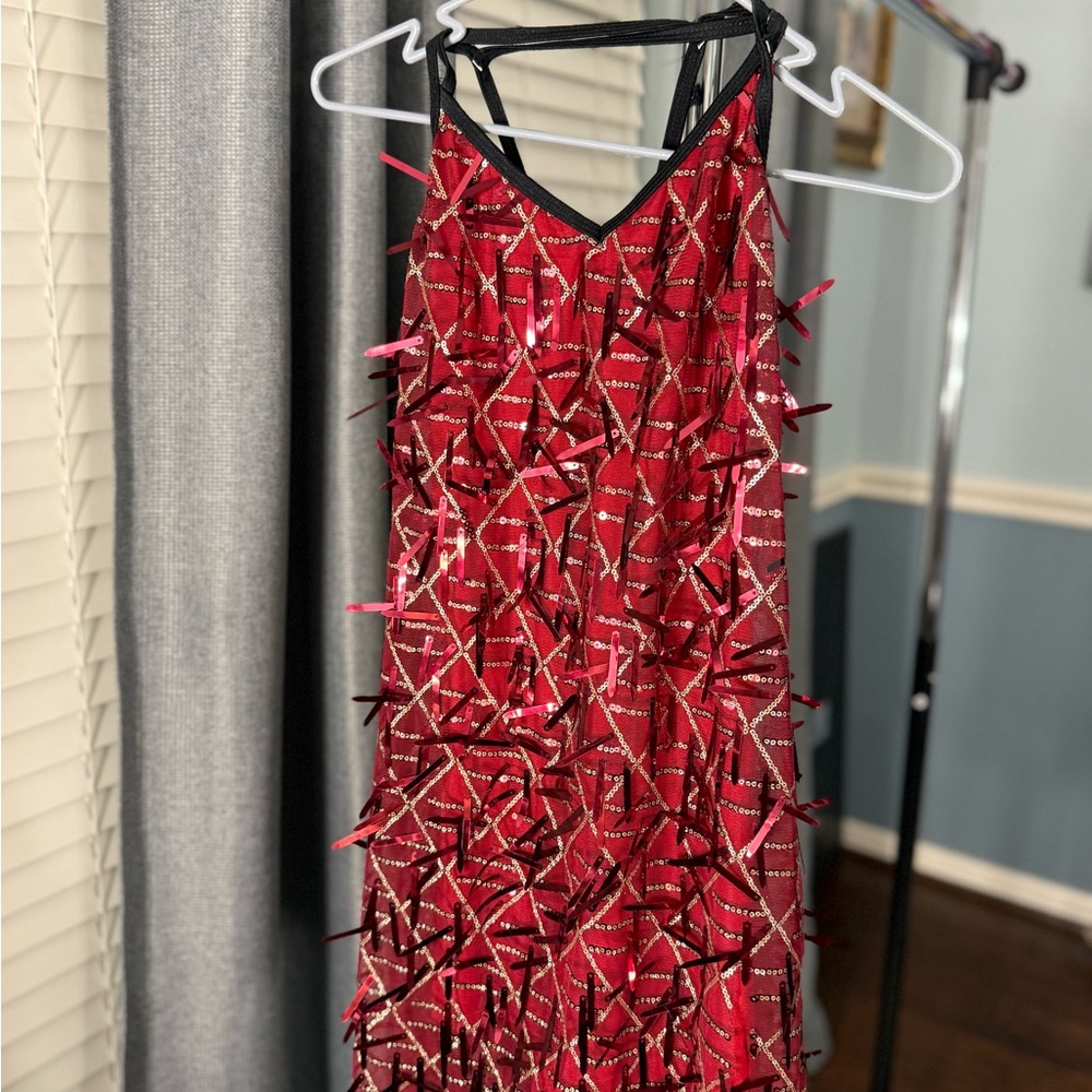 RED AND BLACK SEQUIN JAZZ/MUSICAL THEATER/TAP COSTUME (NO HEADPIECE)